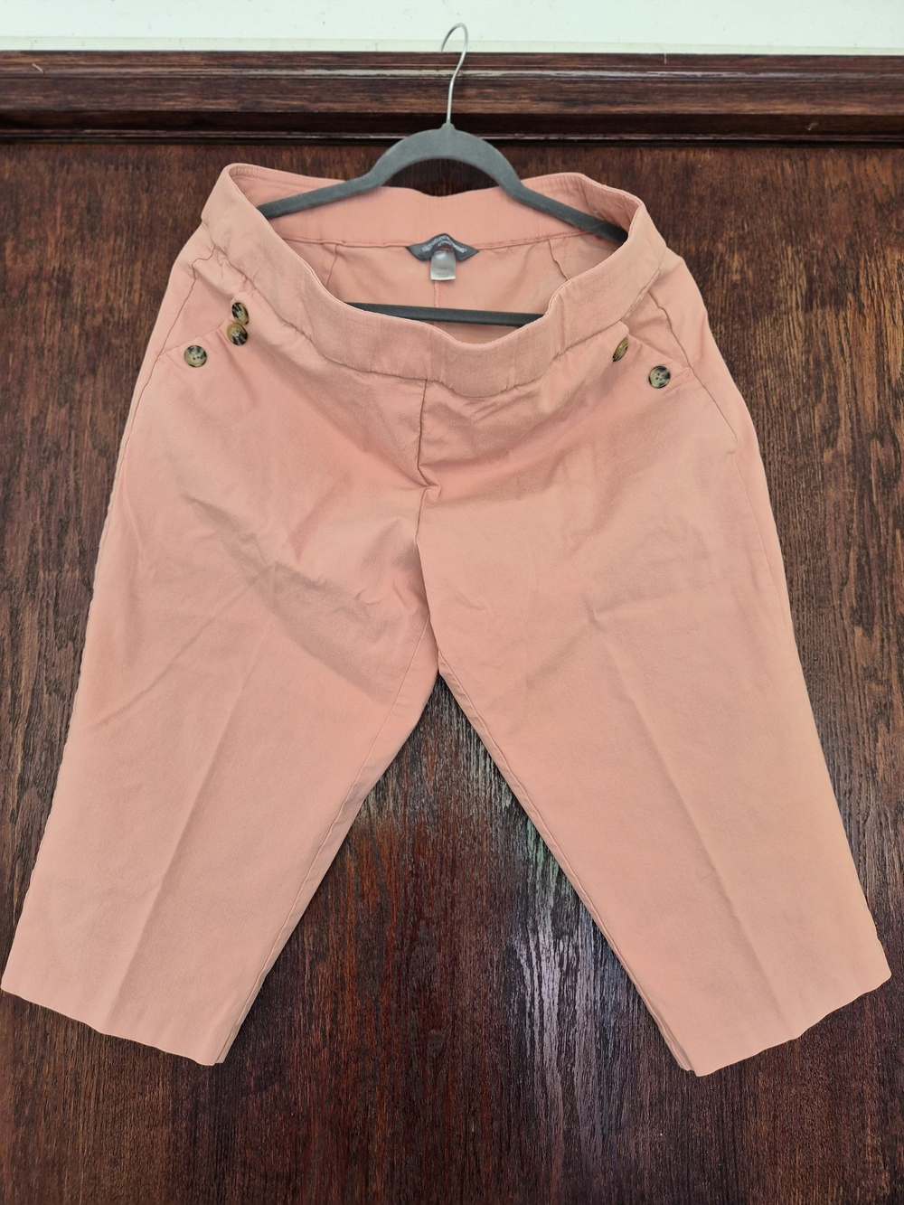 CJ Banks Peach Cropped Capris with Button Detail